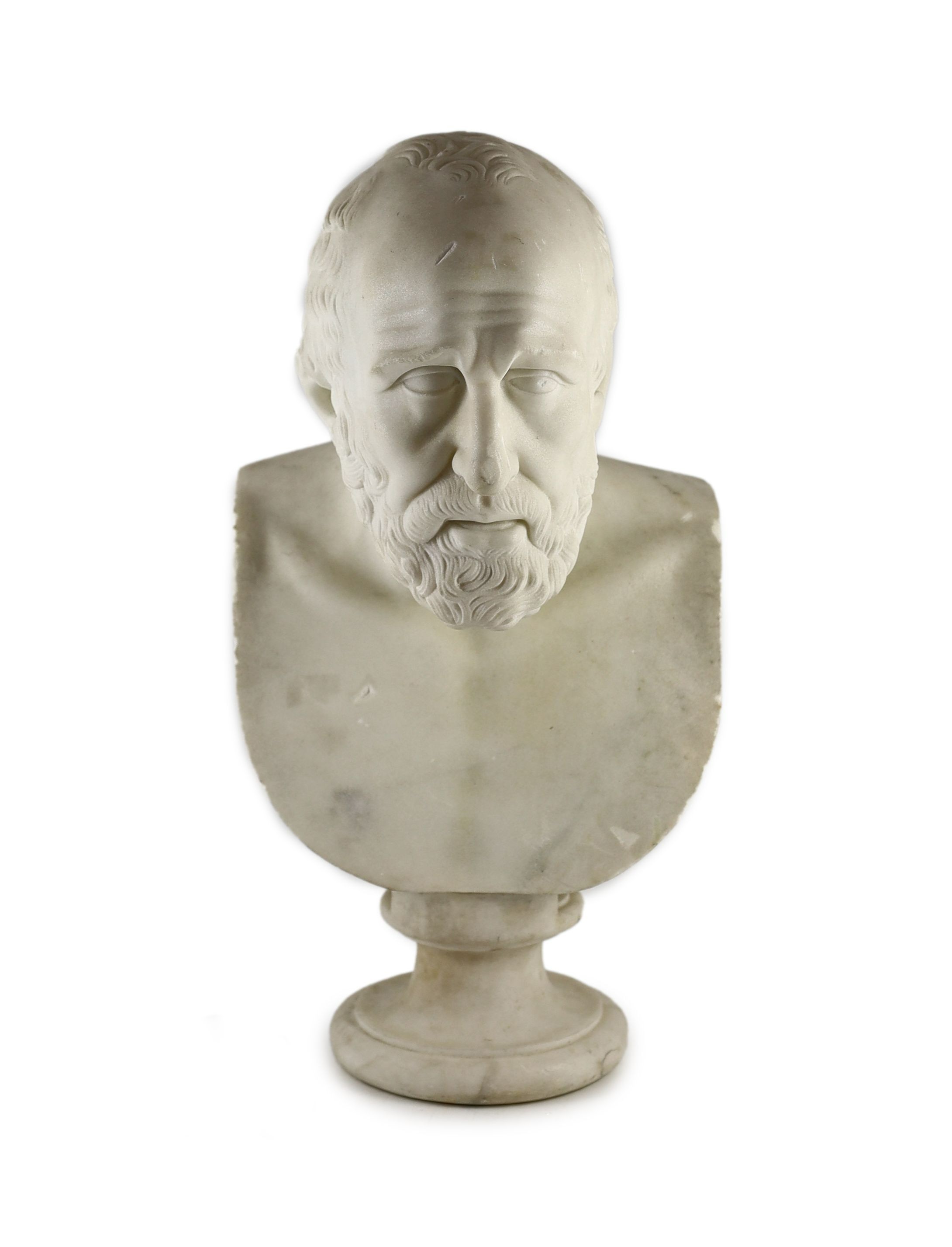 A 19th century Italian carved white marble bust of a bearded man, width 31cm, height 56cm